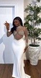 Long Sleeve See Through Hot Drill Maxi Dress GMYU-9740