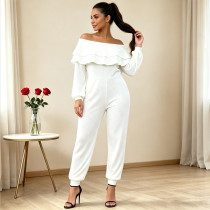 Plus Size One Shoulder Long Sleeve Knits Jumpsuit QMZF-1909