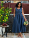 Plus Size Press Pleated Denim Maxi Dress GYLN-6420