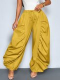 Solid Color Ruched Ice Silk Lantern Pants GQLK-6696