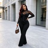 Mesh Patchwork Long Sleeve Jumpsuit GMYU-9262