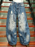 Plus Size Graffiti Holes Loose Jeans GYLN-5005
