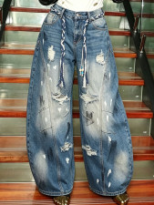 Plus Size Graffiti Holes Loose Jeans GYLN-5005