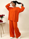 Plus Size Long Sleeve Loose Top Wide Leg Pants Suit QMZF-2157