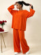 Plus Size Long Sleeve Loose Top Wide Leg Pants Suit QMZF-2157