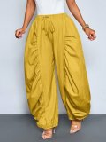 Solid Color Ruched Ice Silk Lantern Pants GQLK-6696