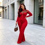 Mesh Patchwork Long Sleeve Jumpsuit GMYU-9262