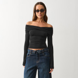 Ruched Off Shoulder Long Sleeve Tops GSBW-C26TP297