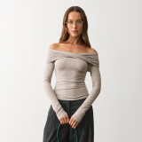 Ruched Off Shoulder Long Sleeve Tops GSBW-C26TP297