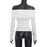 Ruched Off Shoulder Long Sleeve Tops GSBW-C26TP297