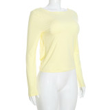 Solid Color Backless Long Sleeve Top GSBW-D26TP310
