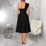 Slash Shoulder Sleeveless Solid Midi Dress YF-11061