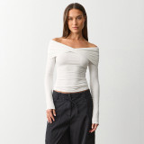 Ruched Off Shoulder Long Sleeve Tops GSBW-C26TP297