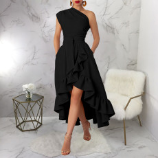 Off Shoulder Ruffles Split Maxi Dress YF-11076