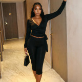 Deep V Neck Solid Color Two Piece Pants Set MXBF-J26ST361