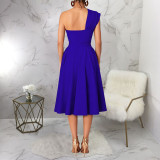 Slash Shoulder Sleeveless Solid Midi Dress YF-11061
