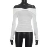 Ruched Off Shoulder Long Sleeve Tops GSBW-C26TP297