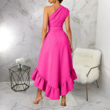 Off Shoulder Ruffles Split Maxi Dress YF-11076