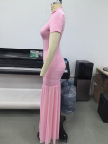 Solid Color Short Sleeve Split Maxi Dress GHYX-TXY5458
