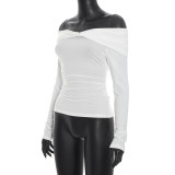 Ruched Off Shoulder Long Sleeve Tops GSBW-C26TP297