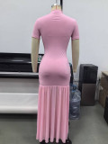 Solid Color Short Sleeve Split Maxi Dress GHYX-TXY5458