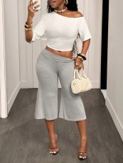 Solid Color T Shirt Loose Seventh Pants Suit GHYX-TXY5412