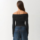 Ruched Off Shoulder Long Sleeve Tops GSBW-C26TP297