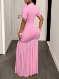Solid Color Short Sleeve Split Maxi Dress GHYX-TXY5458