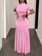 Solid Color Short Sleeve Split Maxi Dress GHYX-TXY5458