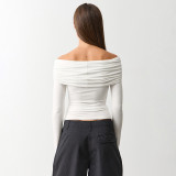 Ruched Off Shoulder Long Sleeve Tops GSBW-C26TP297