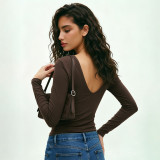 Deep V Neck Knot Long Sleeve Top GSBW-J26TP364
