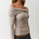 Ruched Off Shoulder Long Sleeve Tops GSBW-C26TP297