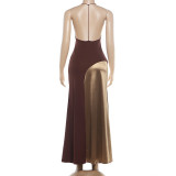 Deep V Neck Backless Color Block Maxi Dress GYME-K6D13886A