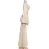 Hollow Out Flare Sleeve Ruched Two Piece Skirt Set GYME-K6S13889A