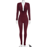 Solid Color Long Sleeve Top Pants Suit MXBF-J26ST374