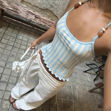 Halterneck Beading Stripe Tank Top GYME-K6B10711A
