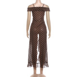 Polka Dot Print Mesh Long Top GYME-K6L11157A