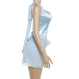 Halterneck Tie Up Solid Color Mini Dress GYME-K6D11203A