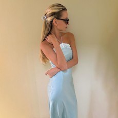 Lace Edge Halterneck Solid Maxi Dress GYME-K6D10431A