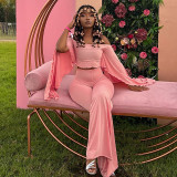 One Shoulder Solid Color Top Flare Pants Suit MXBF-Q26ST156