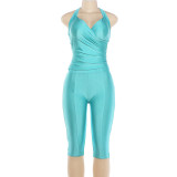 Halterneck Solid Color Two Piece Pants Set GZJQ-K6S16172A