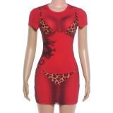 See Through Print Short Sleeve Mini Dress XEF-K6D15964A