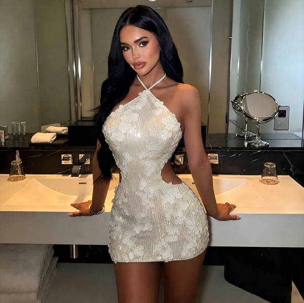 Sexy Sequin Backless Halterneck Mini Dress DLSF-K6D16221A