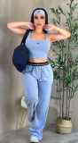 VIP1 Letter Print Sleeveless Sport Pants Suit(With Hairband) GYSF-6390