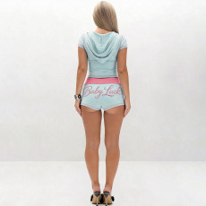 Letter Print Short Sleeve Top Short 2 Piece Set SHD-8513
