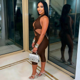 Solid Color Hollow Out Backless Seventh Jumpsuit MXBF-C26JP306