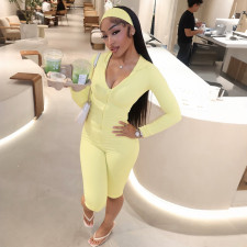 Long Sleeve Zipper Hooded Two Piece Short Suit(With Hairband) MXBF-D26ST299