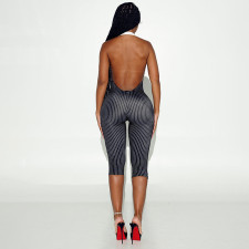 Stripe Printed Backless Seventh Jumpsuit MXBF-J26JP347