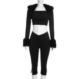 Long Sleeve Patchwork Solid Color Three Piece Set MXBF-Q26ST189