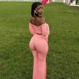 One Shoulder Solid Color Top Flare Pants Suit MXBF-Q26ST156